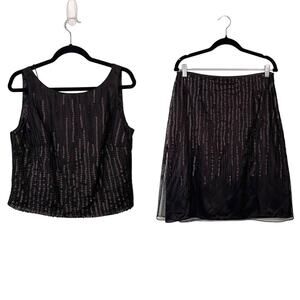 Women's Black Sleeveless Sparkling Sequined Top And Mini Skirt Dress Size 40/42
